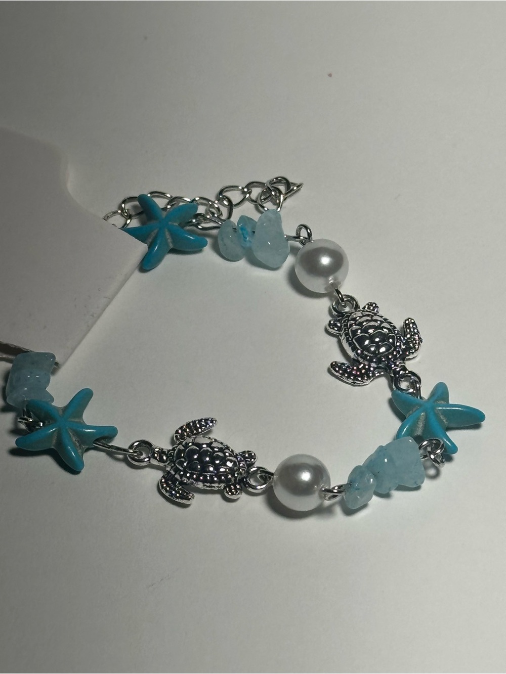 Silver Turtle & Blue Starfish Charm Bracelet - Women Jewelry